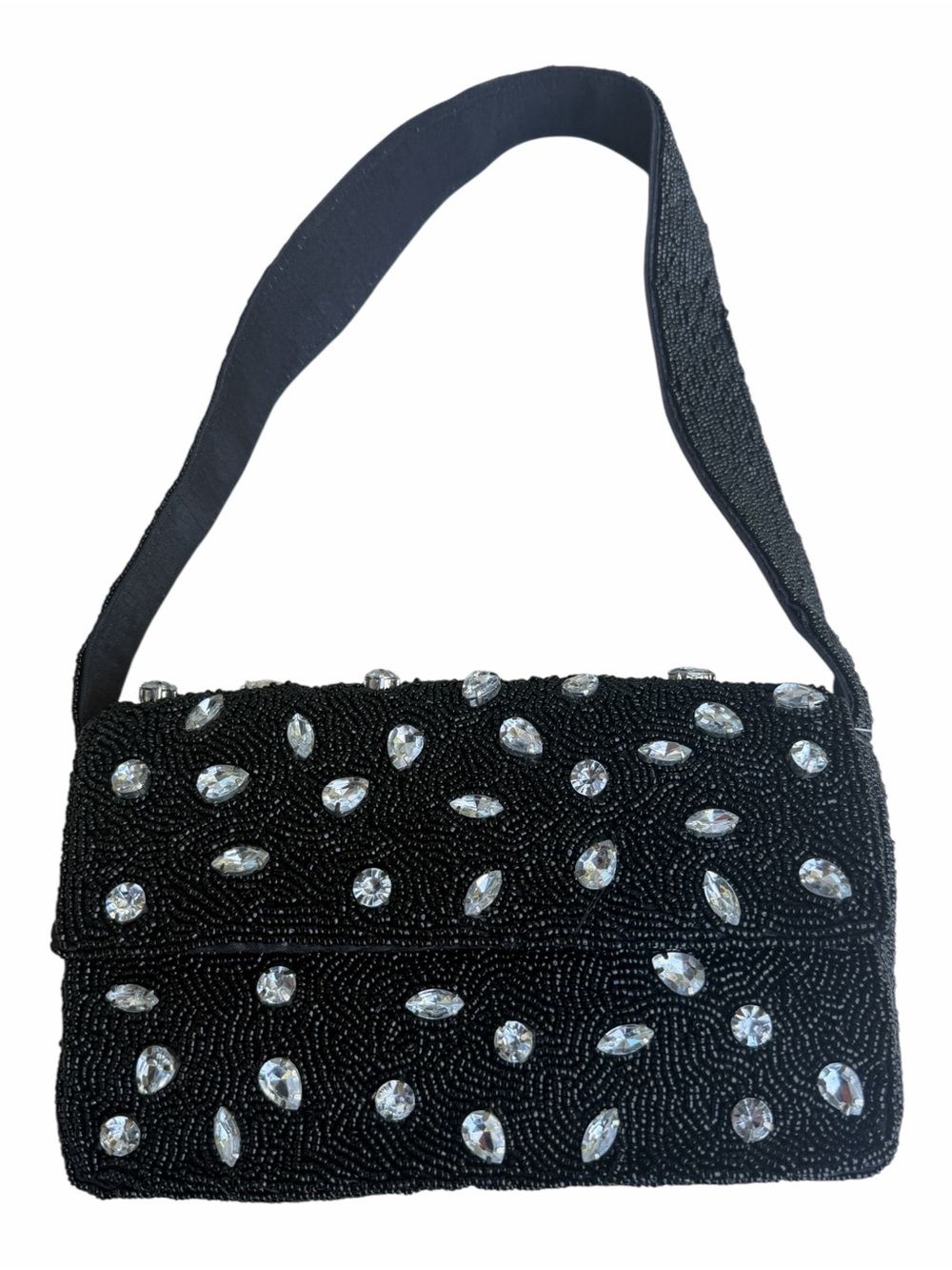 NWT On 34th Black Beaded Rhinestone Shoulder Bag Y2K Evening Purse